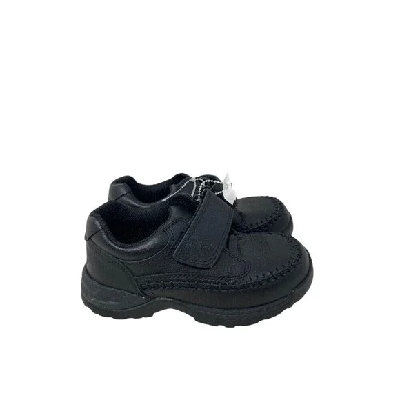 Clarks Caribou Sneakers Kids Size 8.5 9 Narrow Black Leather Hook Loop Closure