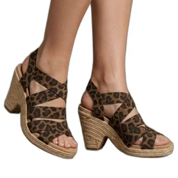 Aerosoles Spontaneous Leopard Wedge Sandals | 8M | Espadrille Comfort Heel