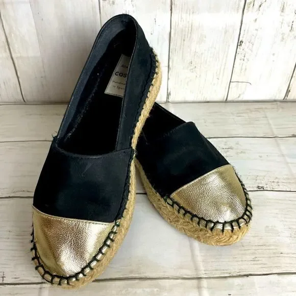 Atelier Costa Gold And Black Espadrille- Handmade In Spain Size 37 or 5.5