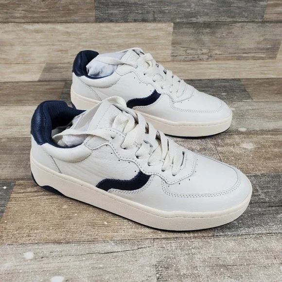 Soludos Roma Womens Shoes Sz 6.5 White Navy Leather Low Top Casual Sneakers