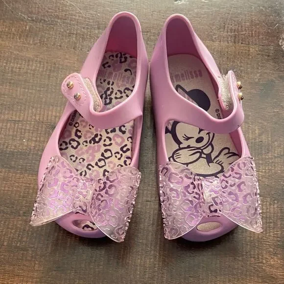 Mini Melissa Kids Lavender Bow Disney Minnie Mouse Dress Shoes 6 US