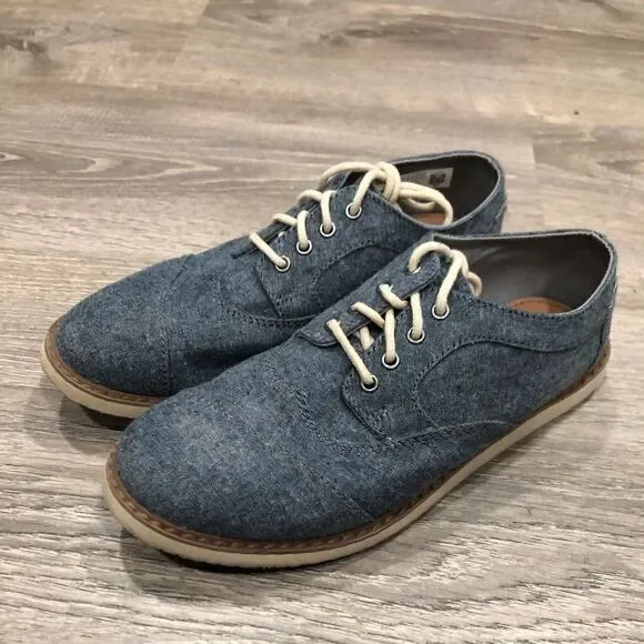 TOMS Brogue Kids Youth‎ Boys Blue Denim Casual Oxford Dress Shoes Size 4Y