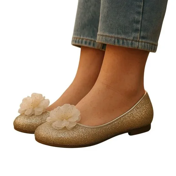 Laundry Girl Gold Floral Rhinestone Flats Size 1 Little Girl