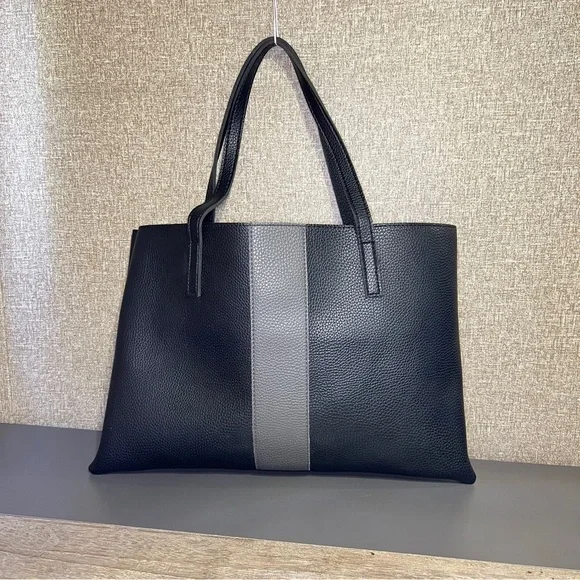 VINCE CAMUTO Tote | Vegan Leather | Black | Gray | Double Strap | NWOT