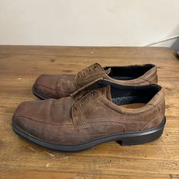 ECCO Shoes Mens 8 Dress Oxford Brown Leather Lace Up Bicycle Toe Low Heels