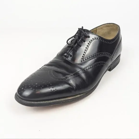 Johnston & Murphy Black Leather Wingtip Brogue Oxford Size 9.5