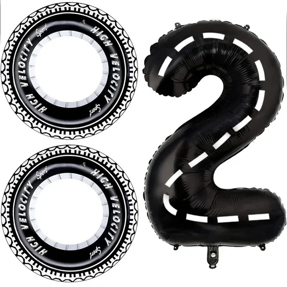 Race Car Black and White Party Balloons Set For 2 Year Old