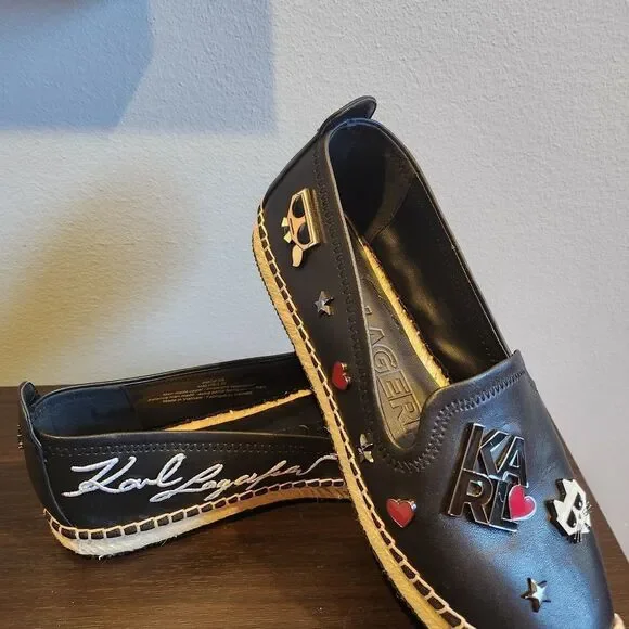 Karl Lagerfeld Black Espadrilles with Heart and Star Details