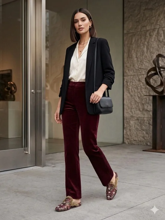 Floral Embroidered Shearling Espadrille Mule in Burgundy