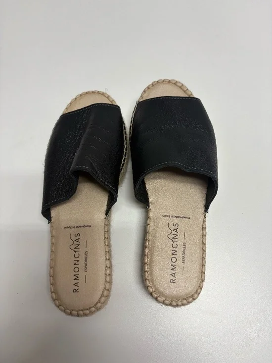 Ramoncinas Platform Leather Black Flat‎ Espadrilles - Size 38 (7.5 US) - NEW