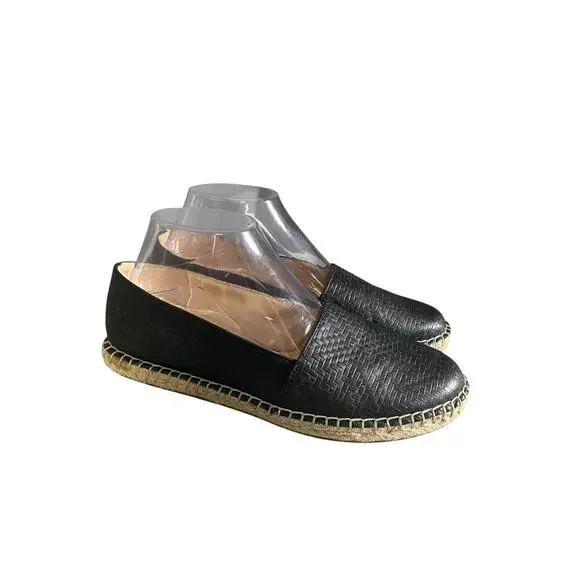 C Wonder Women’s Margot Black Leather Slip On Espadrilles Size-8M