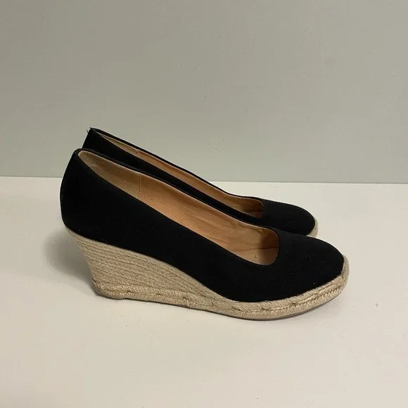 J.Crew Women's Seville Black Canvas Wedge Espadrille Shoes Size 10