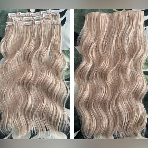 Human hair Blend 20 In Clip In Extra Light Blonde Hair Extensions