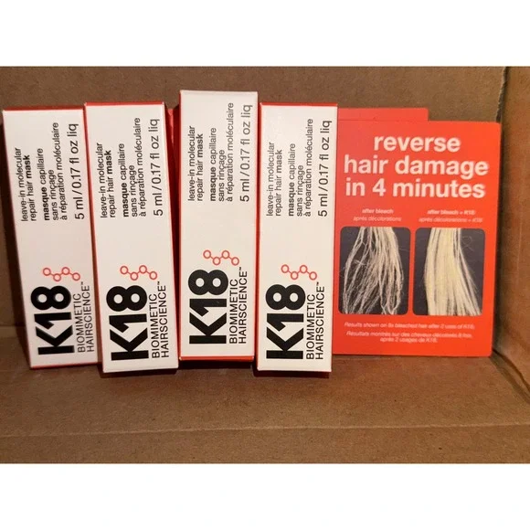 K18‎ Biomimetic Hairscience Leave-In Molecular Repair Hair Mask 5ml 4 Pack NEW