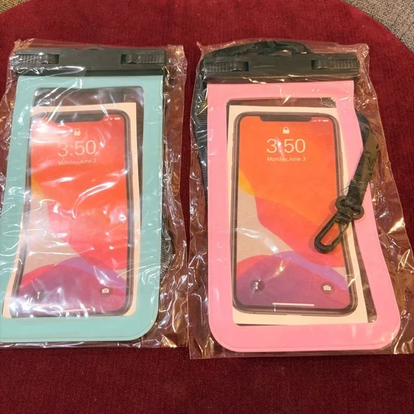 New 2 Pcs Waterproof Phone Pouches-Pink and Sky Blue Colors