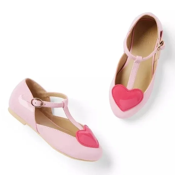 Janie and Jack Pink Heart T-Strap Ballet Flat in Candy Pink size 5