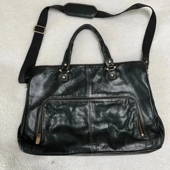 Liz Claiborne Leather Briefcase‎ Tote Large Sz 12”X17” Dark Brown