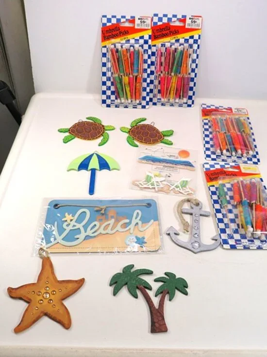 Hand Painted Sea Turtle Starfish Wood Shapes Beach Cocktail Umbrellas Craft Lot