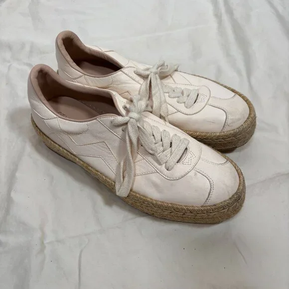 Stuart Weitzman Womens White Leather Espadrille Sneakers Platform Shoes Size 8.5