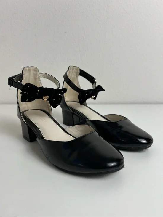 Nine West Arctida Black Patent Mary Jane Bow Block Heel Pumps Sz 3 Balletcore