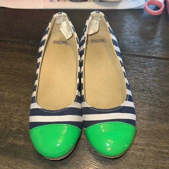 Gymboree Girls Wedge Striped Shoes Navy, White & Green size 12 Super Adorable‎