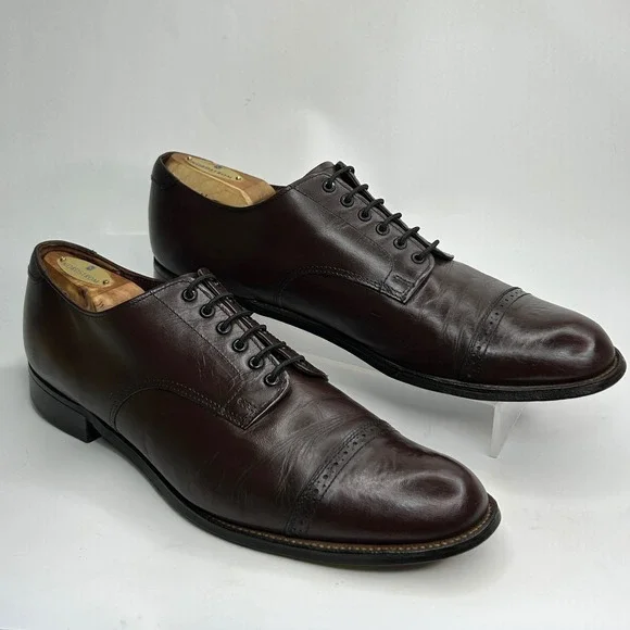 Vintage Stacy Adams Madison Cap Toe Oxford 10.5 D - Brown Kidskin Leather 00012