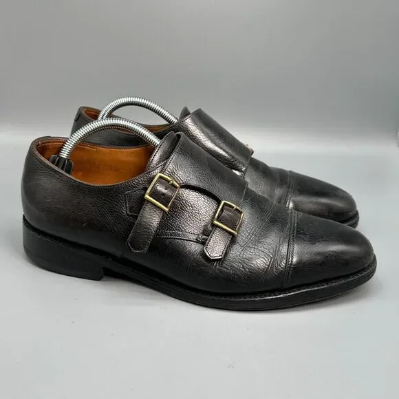 John Lobb William Mens 8.5 Black Leather Dress Shoes Double Monk Strap Slip-On