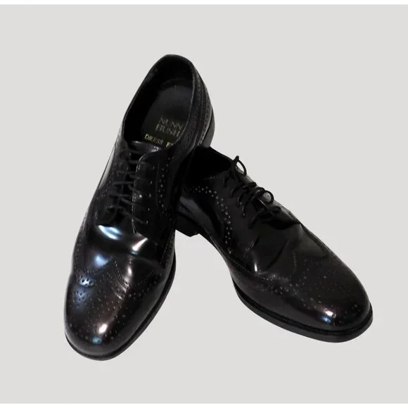 Nunn Bush Dress Flex Leather Oxford Shoes Mens Size 9.5 Dark Brown Wing Tip