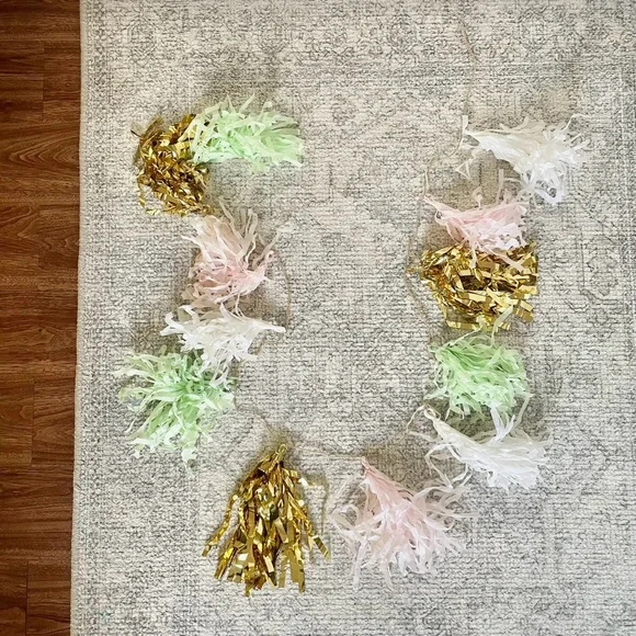 Gold & pastel mint green pale pink white tassel garland party decorations