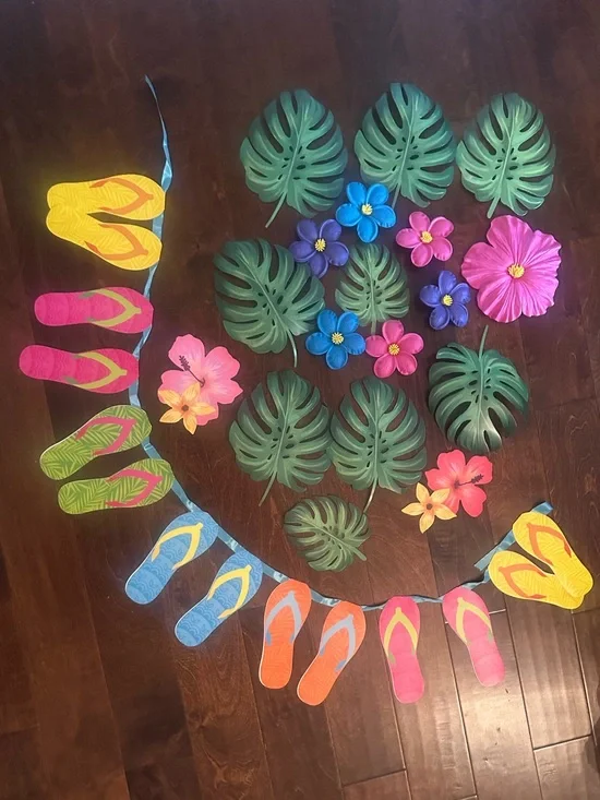 Tropical Flip-Flop thong sandals flowers and leaf Party Supplies - Multicolor