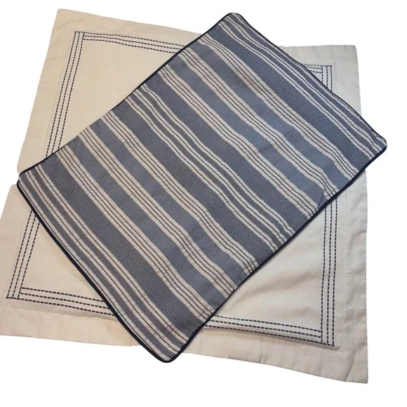 Madison Park Lot of 2‎ Pillow Shams Blue Stripe, Beige Button Closure-No Pillows