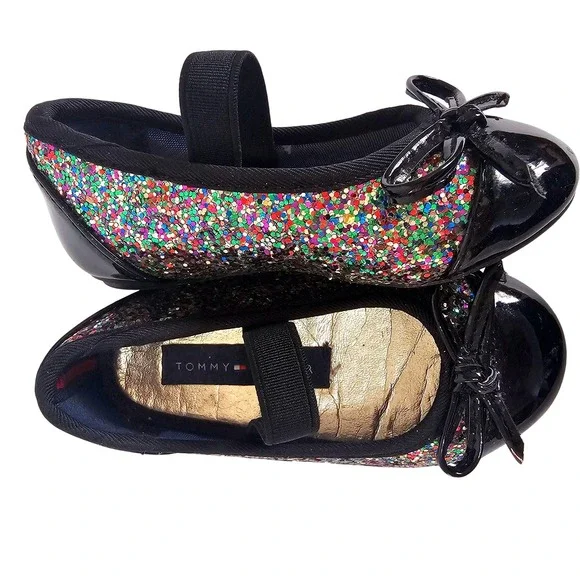 Tommy Hilfiger Kayleigh Chunky‎ Glitter Ballet Flats Black Rainbow Toddler 5