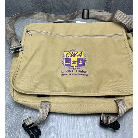 Vintage CWA Linda L. Hinton District 4 VP Khaki Messenger Laptop Bag Shoulder