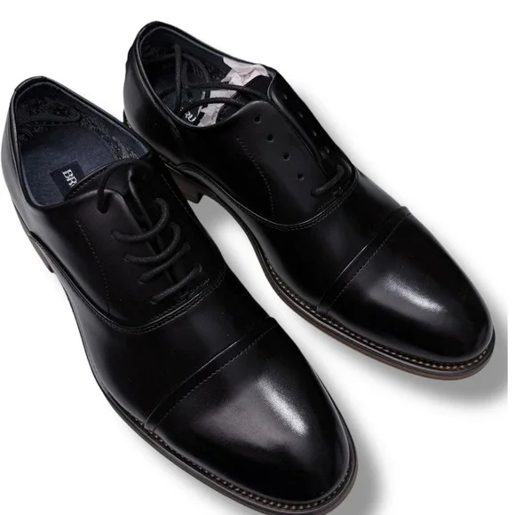 Bruno Marc Men Black PU Leather Cap Toe Oxford Dress Shoes Size US 6.5