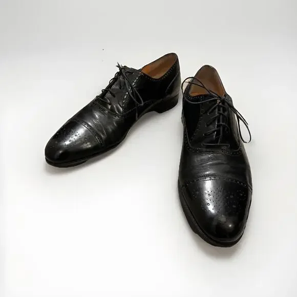 SALVATORE FERRAGAMO MENS BLACK OXFORD DRESS SHOES SIZE 10D MADE IN ITALY