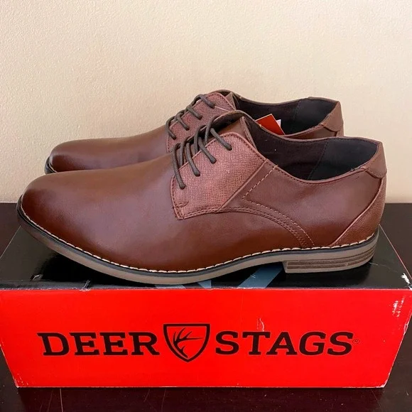 Deer Stags Mens Brown‎ Oxford Dress Shoes Lace Up Textured Accents Solid Brown
