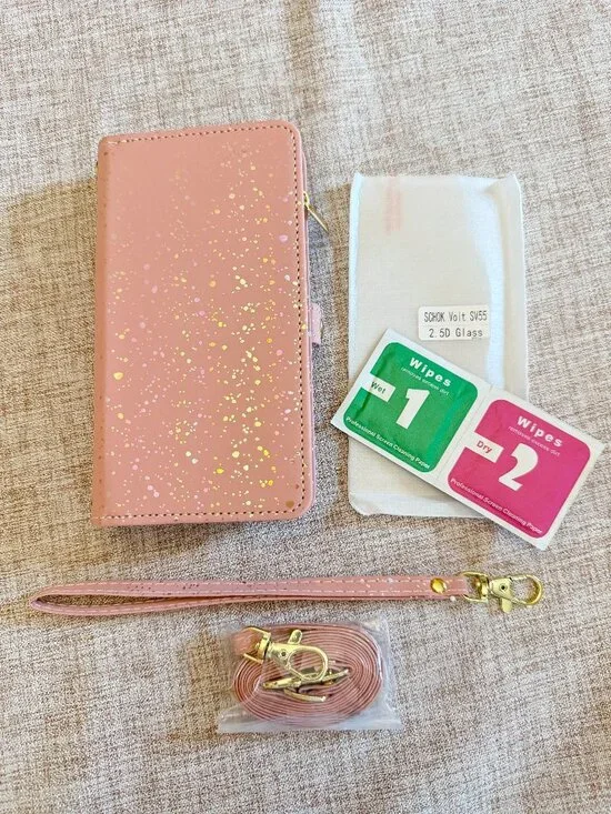 Phone Case‎ for SCHOK Volt SV55 SV55216 Zipper Wallet Crossbody with Strap Pink