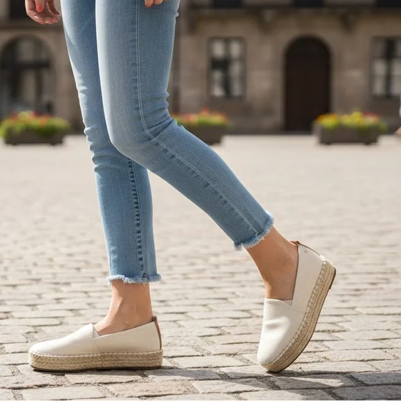 NEW ! SAM EDELMAM Cream Espadrille Slip-On Shoes size 9.5