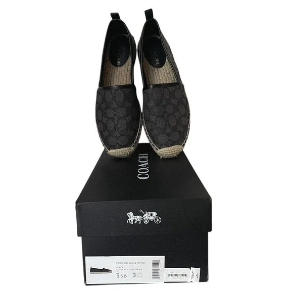 Coach Codi Signature Jacquard Espadrille Flats Black 8.5B w/ Box