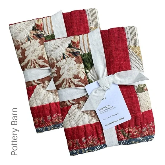 NWT | POTTERY BARN SET OF TWO EMERSON STANDARD PILLOW SHAMS HAND QUILTED COTTON