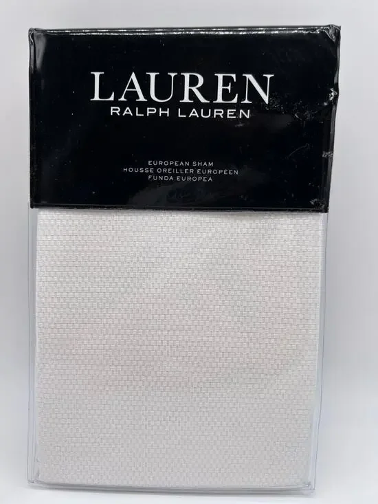 Ralph Lauren EDEN White/Blue Trim Pique EURO Sham 26x26 $135 NWT.,