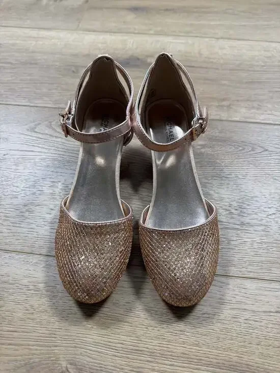 Michael Kors Kids Thessaly Kris Rose Gold Glitter Block Heel Shoes Sz 4