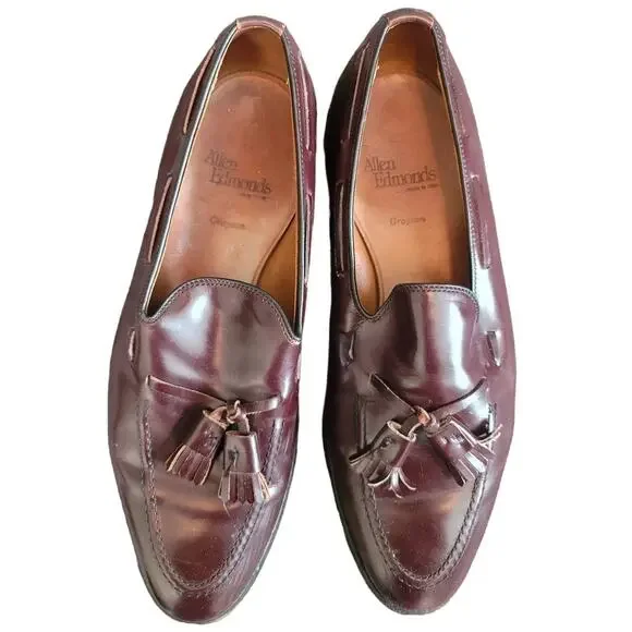 Allen‎ Edmonds Grayson Tassel Loafers Size 10 Slip-On Brown Burgundy Leather