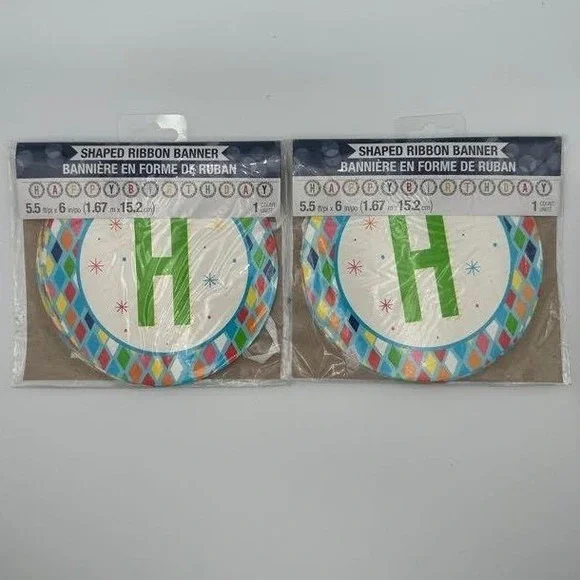 Lot of 2 Happy Birthday Letters Ribbon Banners 6ft Sign Party Decor Brand New