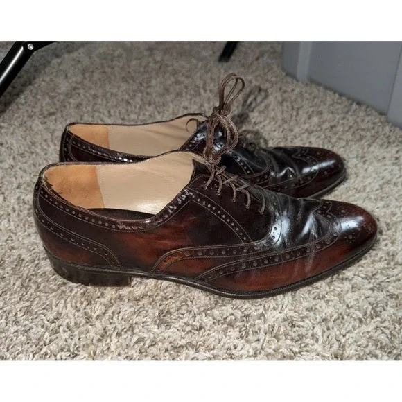 Johnston & Murphy Aristocraft Wingtip Oxford 8.5‎ D/B Burgundy Leather USA VTG
