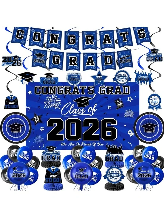 Congrats Grad Party Kit 2026 - Blue Graduation Decorations balloons