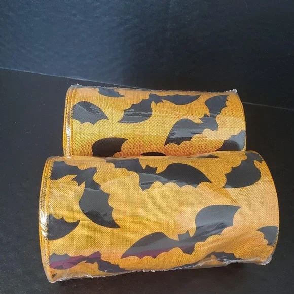 Place & Time Decorative Mesh Orange W/ BLACK BATS 5.5