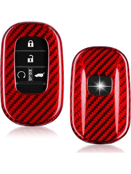 Real Carbon Fiber Key Fob Cover for Honda Civic Accord CR-V HR-V Pilot - Red