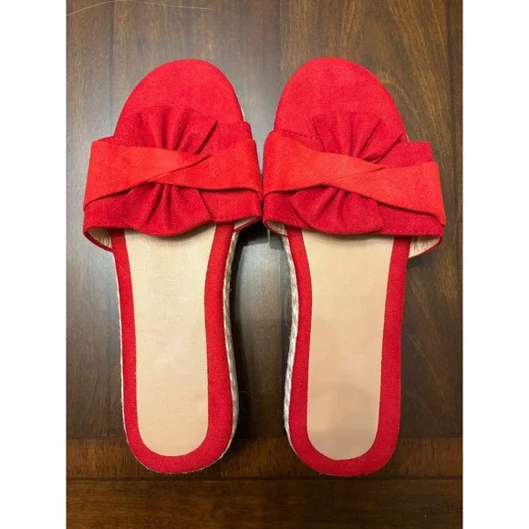 Womens Red‎ Bow Espadrille Platform Slide Sandals Slip On Summer Shoes