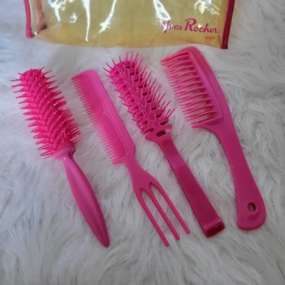 Yves Rochee Vintage 1970s Hair‎ Styling Pick Comb Wet Brush Rake Bath Set Bag